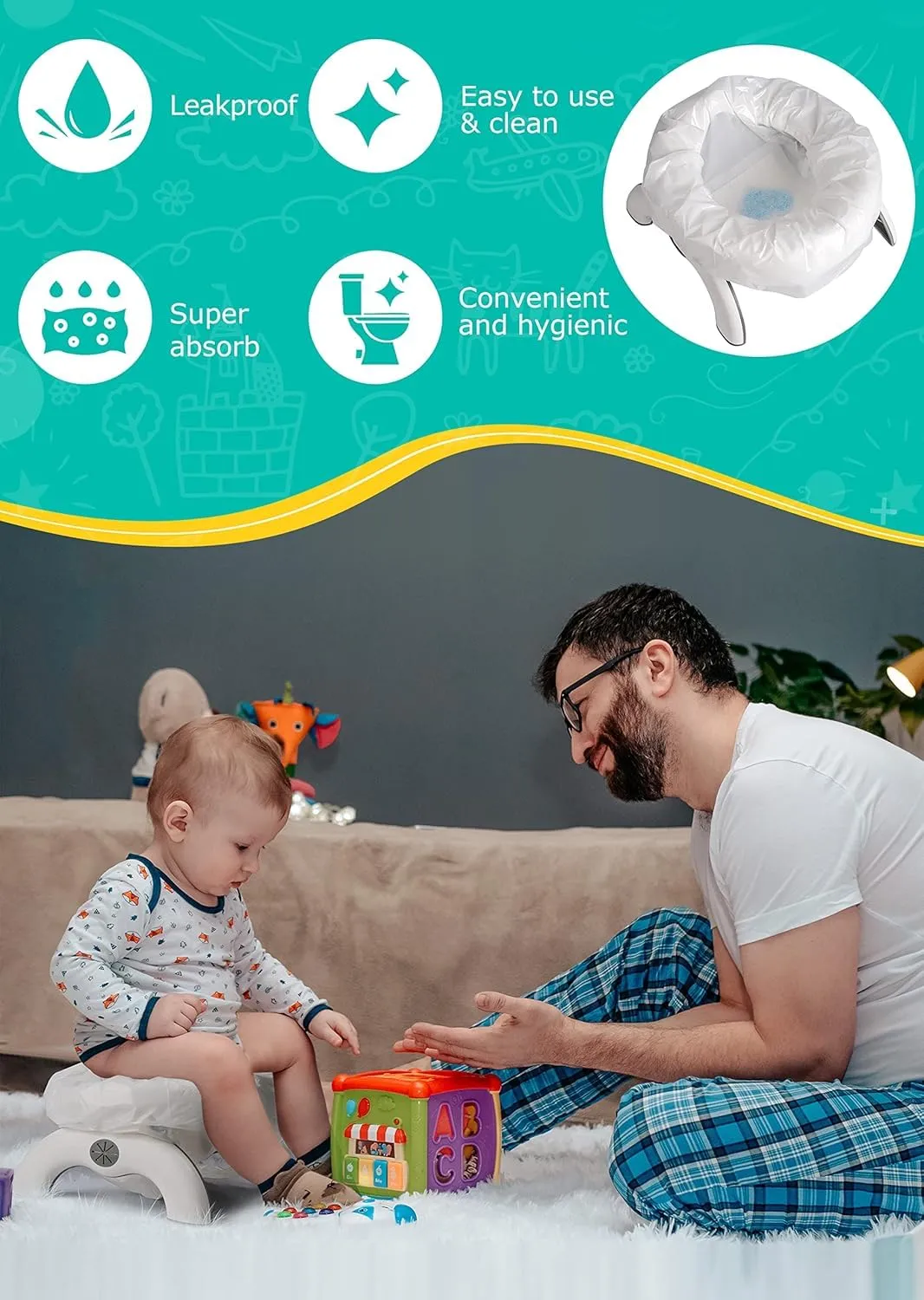 Newnice 90 Packs Disposable Potty Liners With 200ML Absorbent Pads, Travel Refill Bags Compatible With OXO Tot 2-in-1 Go Potty, Training Liners Fit Most Chairs for Kids, Toddlers