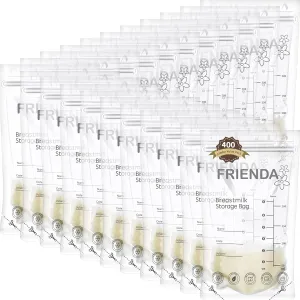 Newwiee 400 Count Breastmilk Storage Bags 7 oz No Leak Double Seal Breastfeeding Bags Breast Milk Storing Bags Self Standing Breast Milk Storage Bags for Breastmilk Refrigeration and Freezing