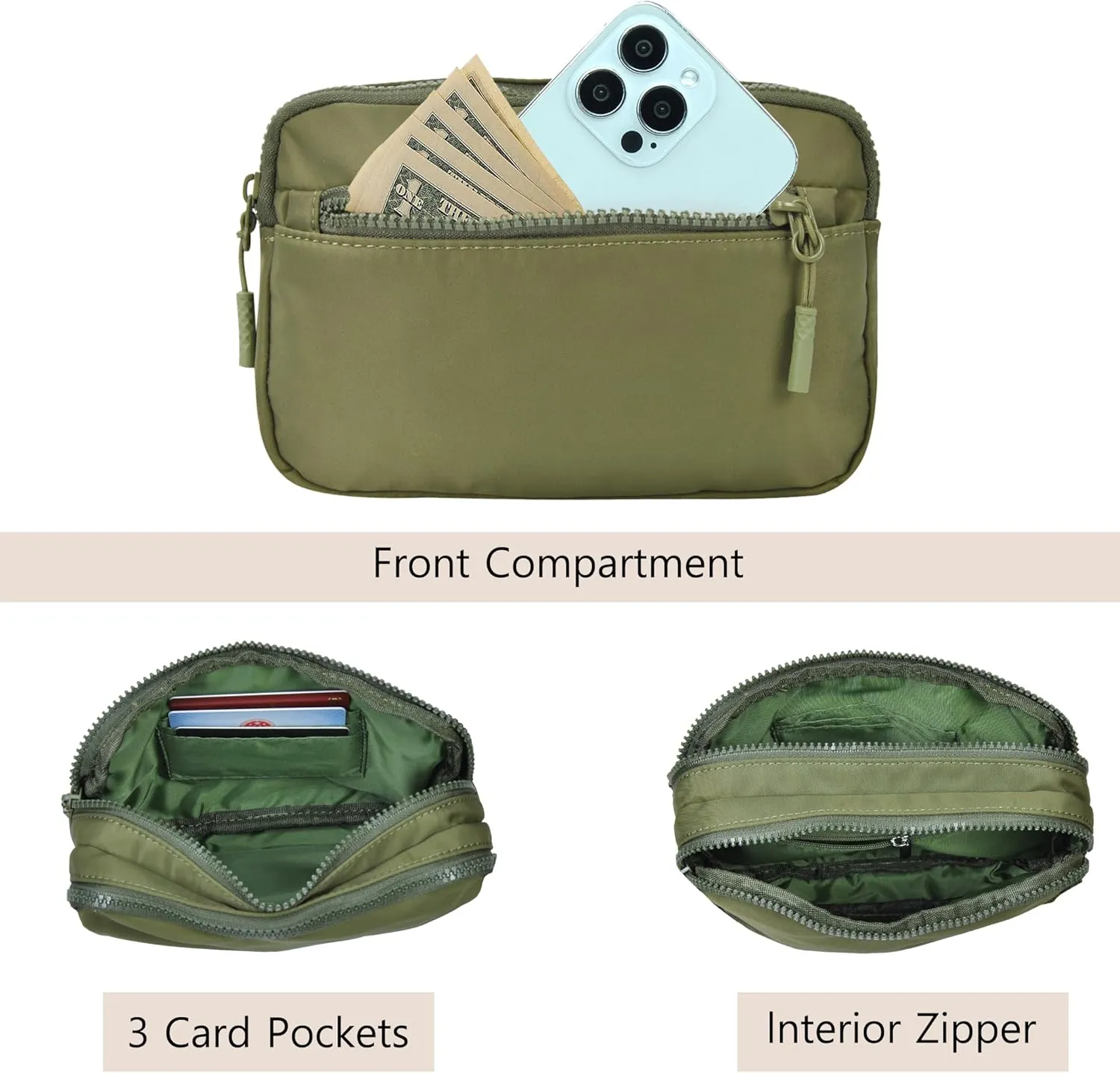 NGIL Crossbody Belt bag for Woman, Crossbody Pack, Small Belt Pack for Women, Workout, Traveling, Running Hip Bag, Hiking Waist Bag with Adjustable Strap (Green)