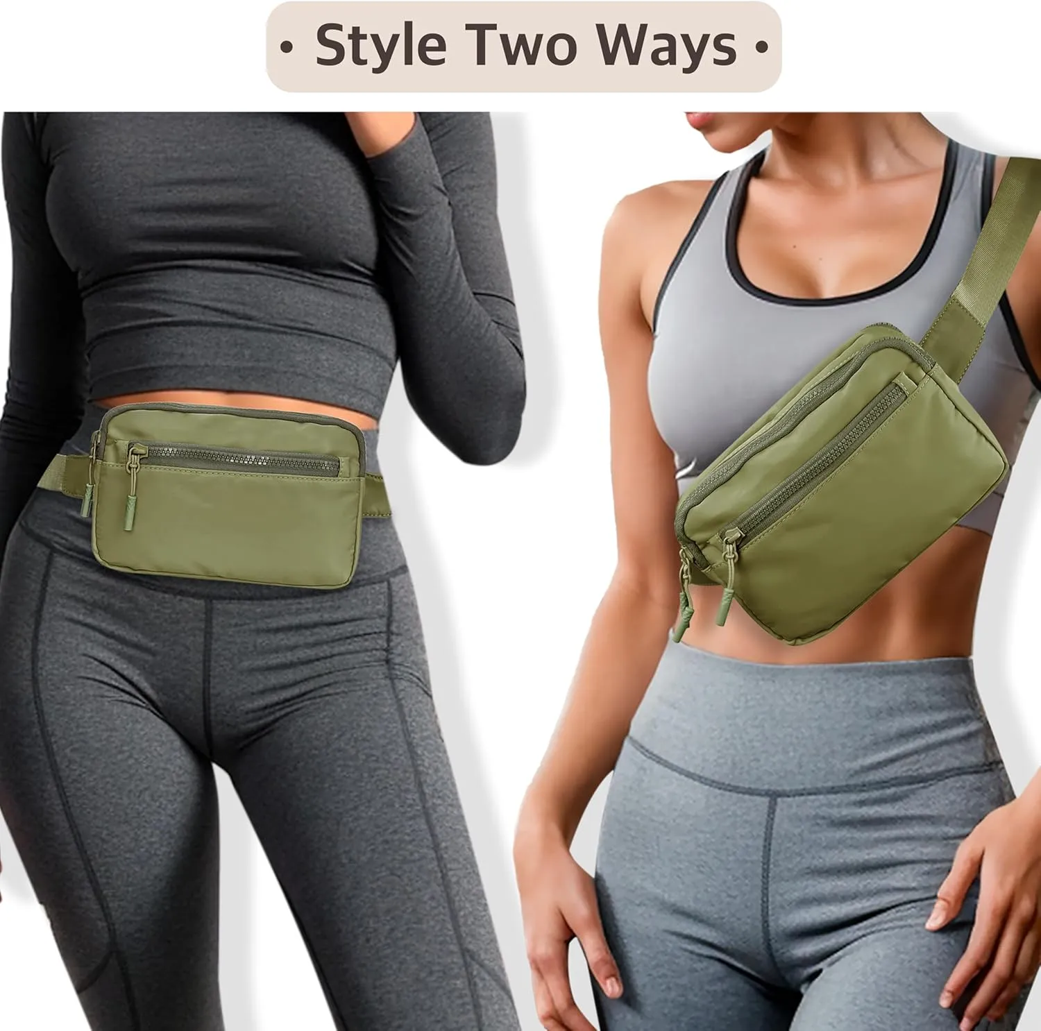 NGIL Crossbody Belt bag for Woman, Crossbody Pack, Small Belt Pack for Women, Workout, Traveling, Running Hip Bag, Hiking Waist Bag with Adjustable Strap (Green)