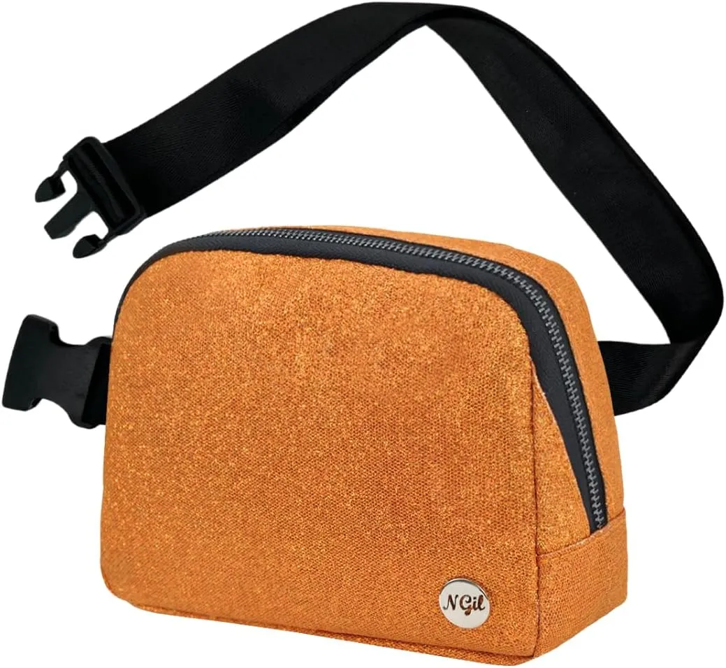 NGIL Mini Belt Bag for Women Crossbody Pack Waist Bag FannyPack with Adjustable Strap Crossbody Pouch for Traveling, Hiking (Glitter-Orange)