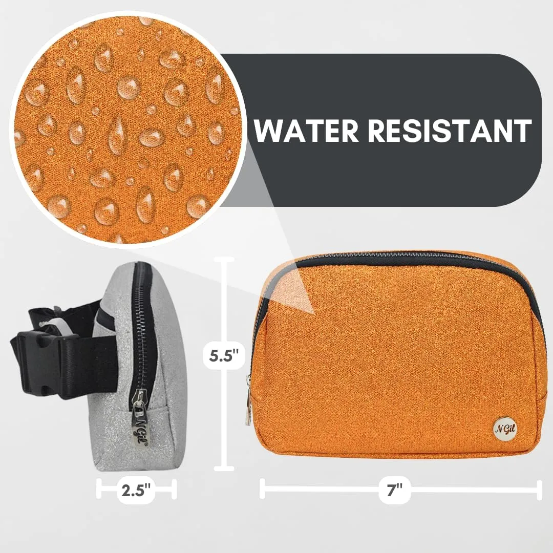 NGIL Mini Belt Bag for Women Crossbody Pack Waist Bag FannyPack with Adjustable Strap Crossbody Pouch for Traveling, Hiking (Glitter-Orange)