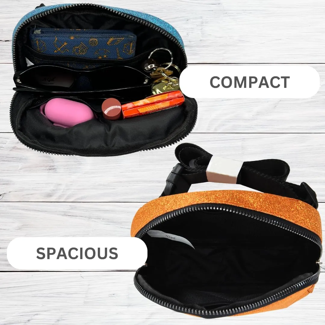NGIL Mini Belt Bag for Women Crossbody Pack Waist Bag FannyPack with Adjustable Strap Crossbody Pouch for Traveling, Hiking (Glitter-Orange)