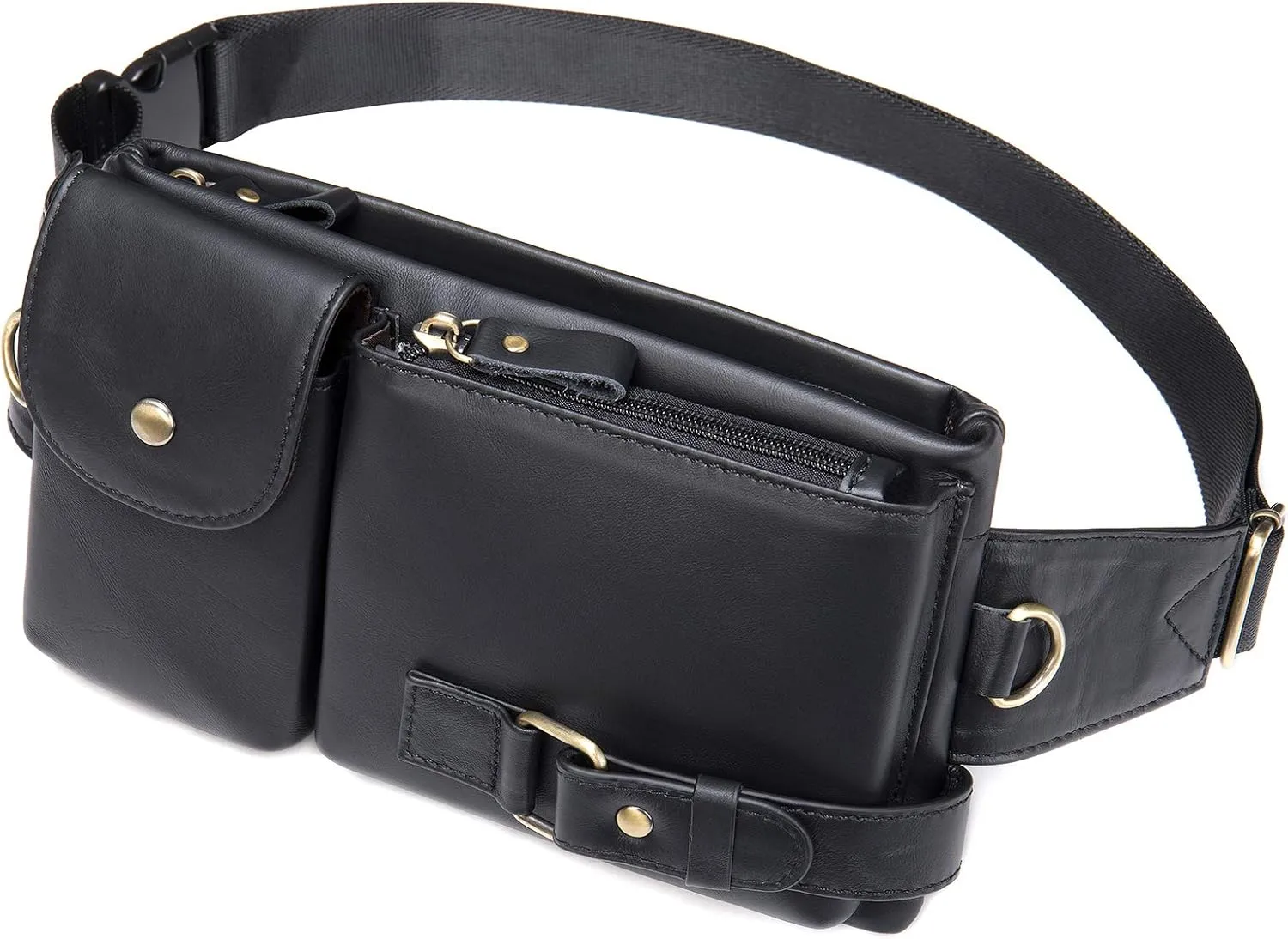 NIUCUNZH Cowhide Waist Fanny Pack-Genuine Leather and Slim with Adjustable Waistband Black