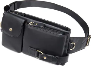 NIUCUNZH Cowhide Waist Fanny Pack-Genuine Leather and Slim with Adjustable Waistband Black