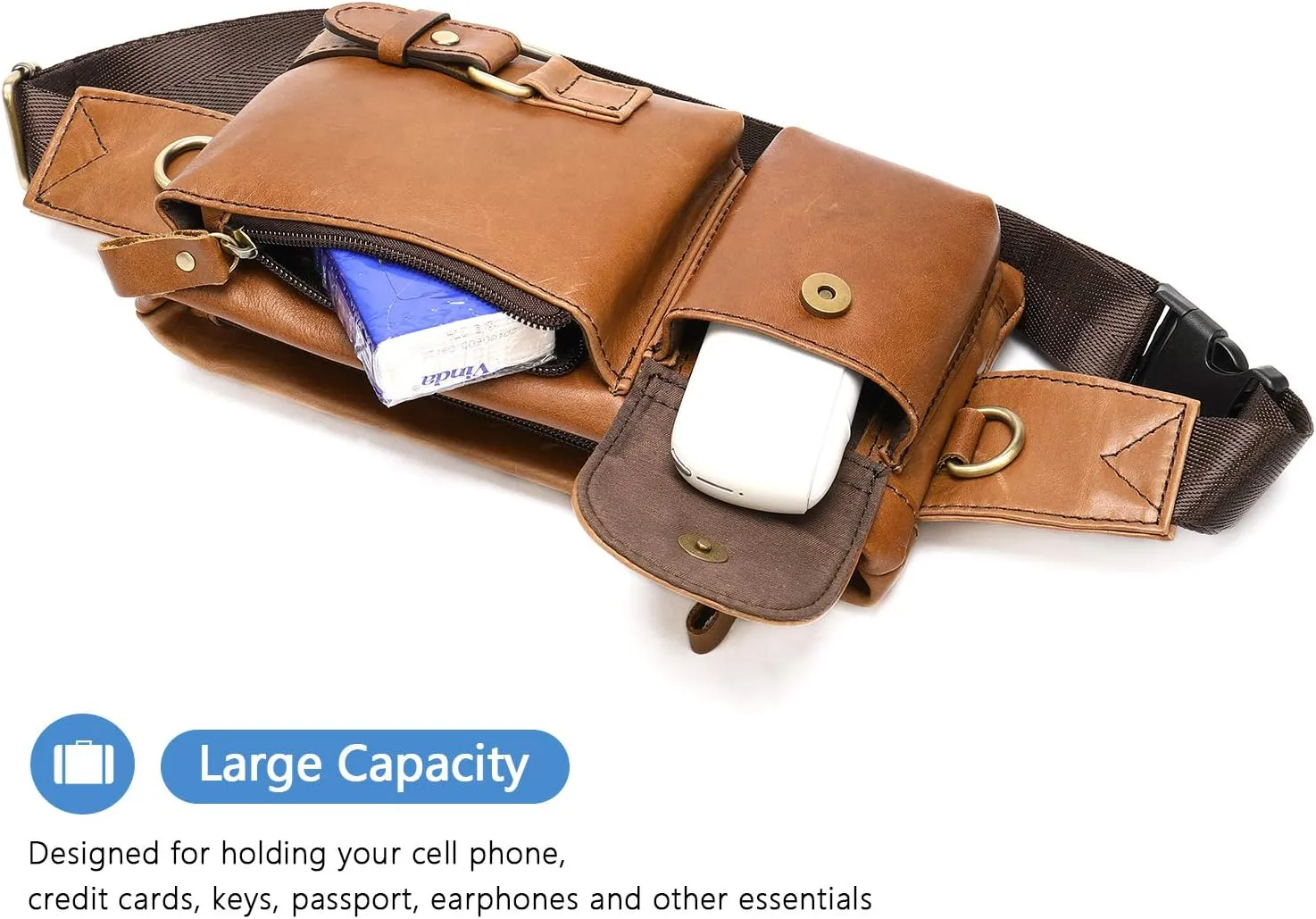 NIUCUNZH Cowhide Waist Fanny Pack-Genuine Leather and Slim with Adjustable Waistband Brown