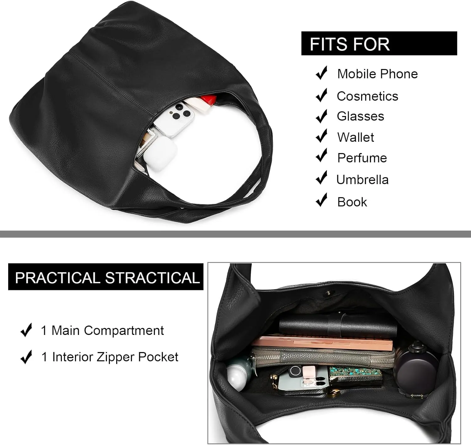 NIUEIMEE ZHOU Crescent Shoulder Bags for Women Vegan Leather Hobo Handbag Slouchy Tote Purses