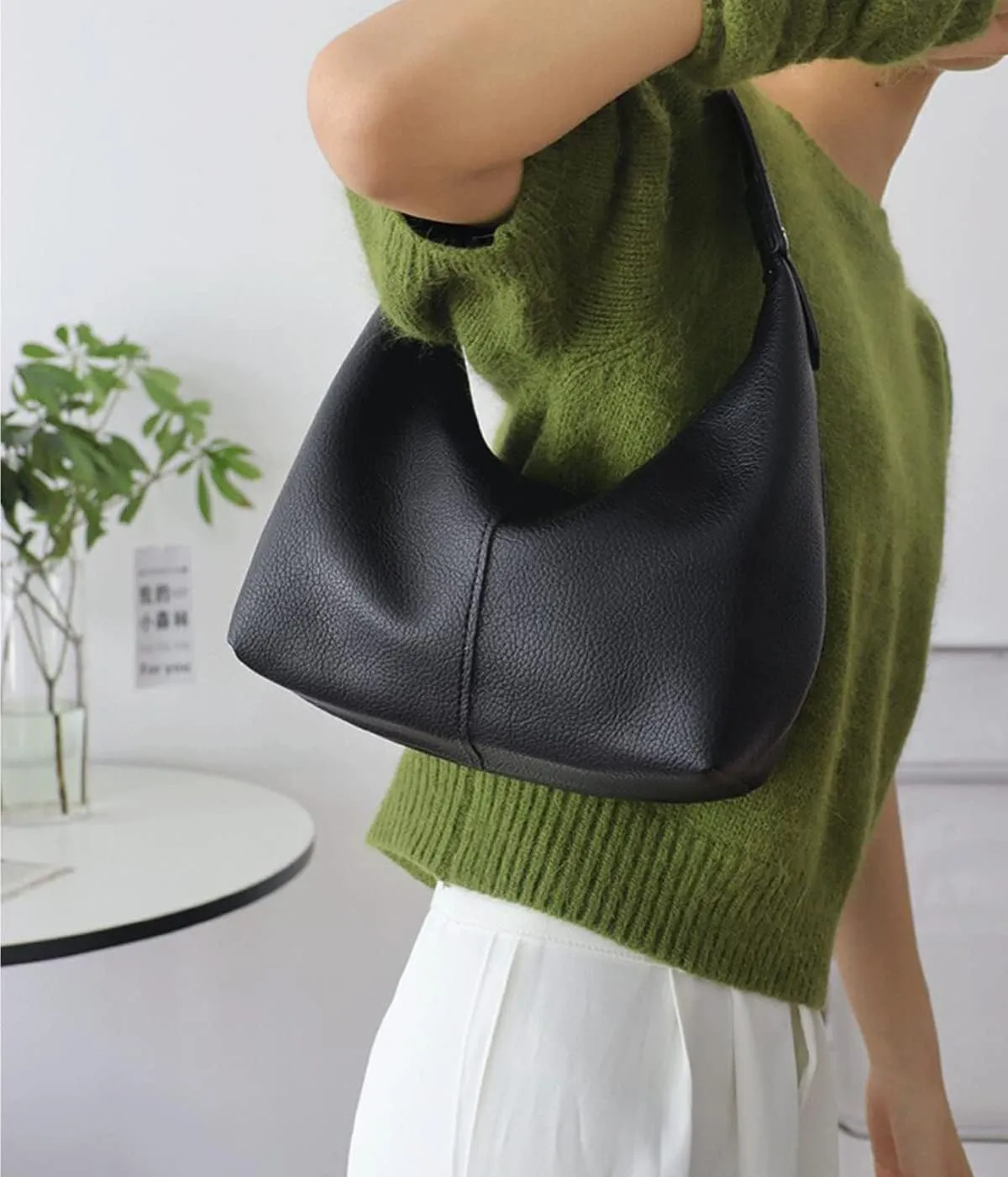 NIUEIMEE ZHOU Crescent Shoulder Bags for Women Vegan Leather Hobo Handbag Slouchy Tote Purses