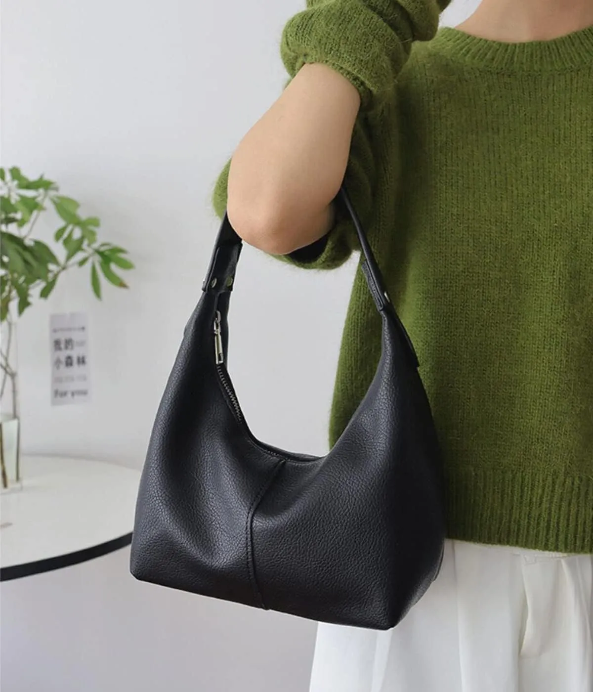NIUEIMEE ZHOU Crescent Shoulder Bags for Women Vegan Leather Hobo Handbag Slouchy Tote Purses