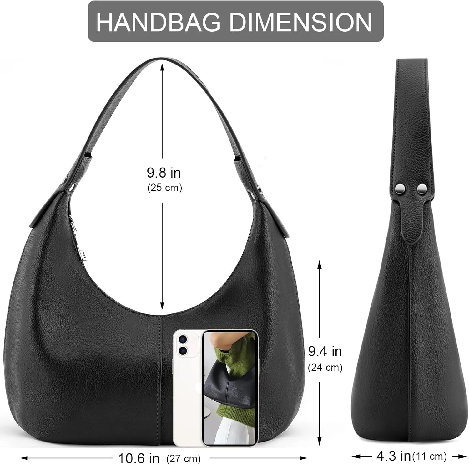 NIUEIMEE ZHOU Crescent Shoulder Bags for Women Vegan Leather Hobo Handbag Slouchy Tote Purses