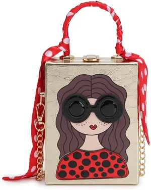 Novelty Unique 3D Lady Face Box Shaped Handbag, PU Leather Top Handle Shoulder Bag, Funky Fashion Crossbody Satchel Purse