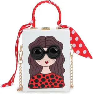 Novelty Unique 3D Lady Face Box Shaped Handbag, PU Leather Top Handle Shoulder Bag, Funky Fashion Crossbody Satchel Purse