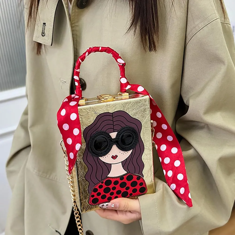 Novelty Unique 3D Lady Face Box Shaped Handbag, PU Leather Top Handle Shoulder Bag, Funky Fashion Crossbody Satchel Purse