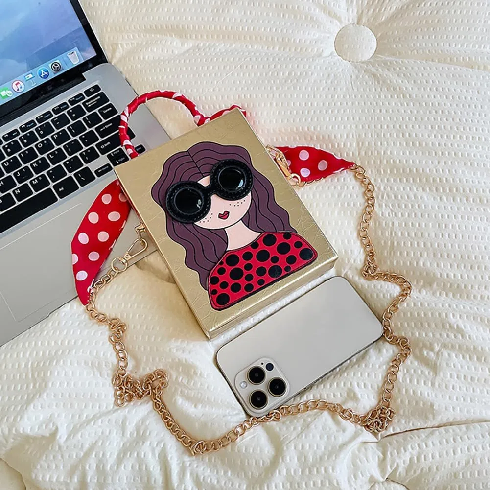 Novelty Unique 3D Lady Face Box Shaped Handbag, PU Leather Top Handle Shoulder Bag, Funky Fashion Crossbody Satchel Purse