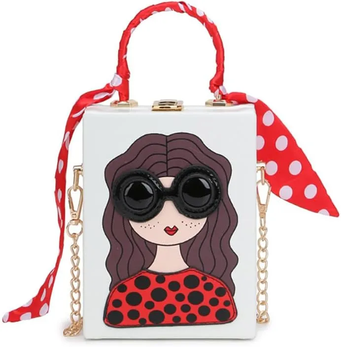Novelty Unique 3D Lady Face Box Shaped Handbag, PU Leather Top Handle Shoulder Bag, Funky Fashion Crossbody Satchel Purse