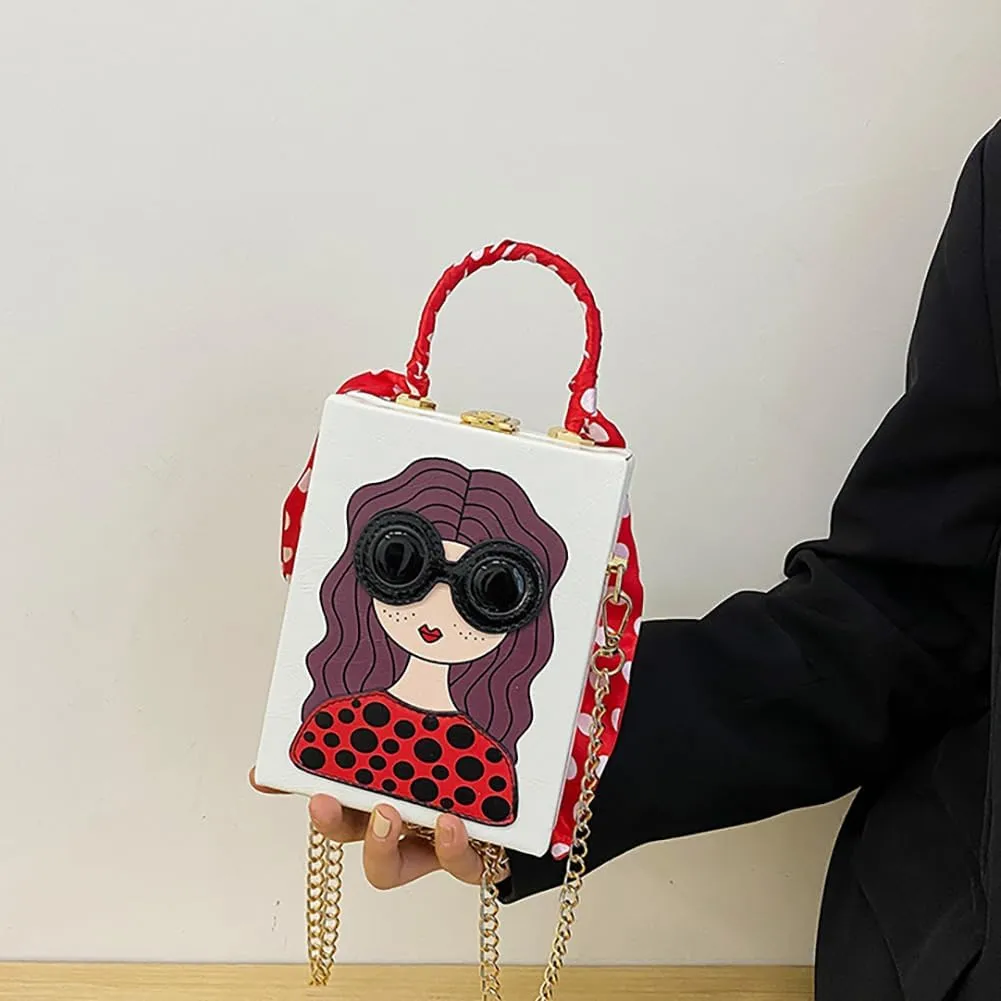 Novelty Unique 3D Lady Face Box Shaped Handbag, PU Leather Top Handle Shoulder Bag, Funky Fashion Crossbody Satchel Purse