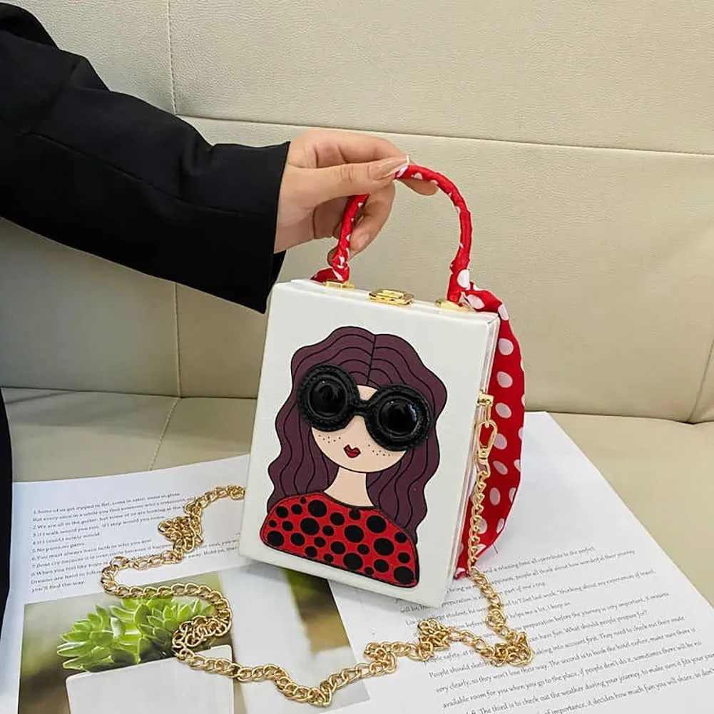 Novelty Unique 3D Lady Face Box Shaped Handbag, PU Leather Top Handle Shoulder Bag, Funky Fashion Crossbody Satchel Purse