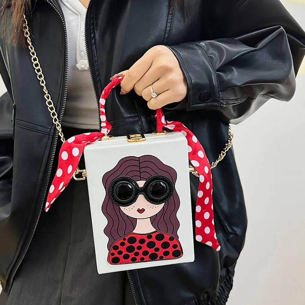 Novelty Unique 3D Lady Face Box Shaped Handbag, PU Leather Top Handle Shoulder Bag, Funky Fashion Crossbody Satchel Purse