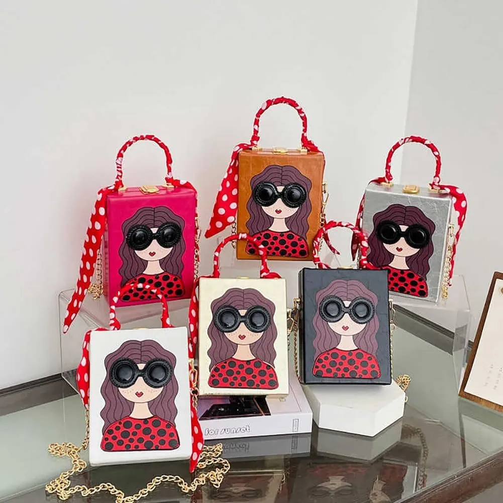 Novelty Unique 3D Lady Face Box Shaped Handbag, PU Leather Top Handle Shoulder Bag, Funky Fashion Crossbody Satchel Purse