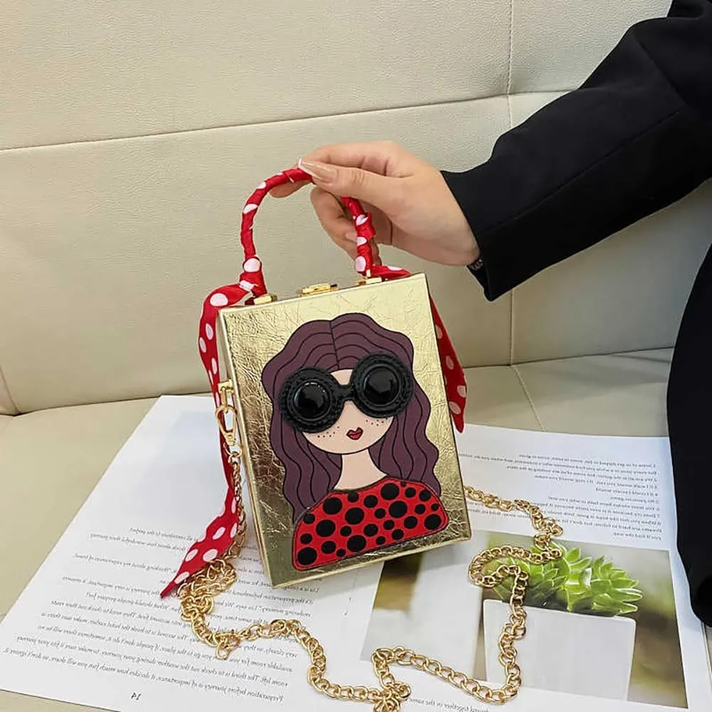 Novelty Unique 3D Lady Face Box Shaped Handbag, PU Leather Top Handle Shoulder Bag, Funky Fashion Crossbody Satchel Purse