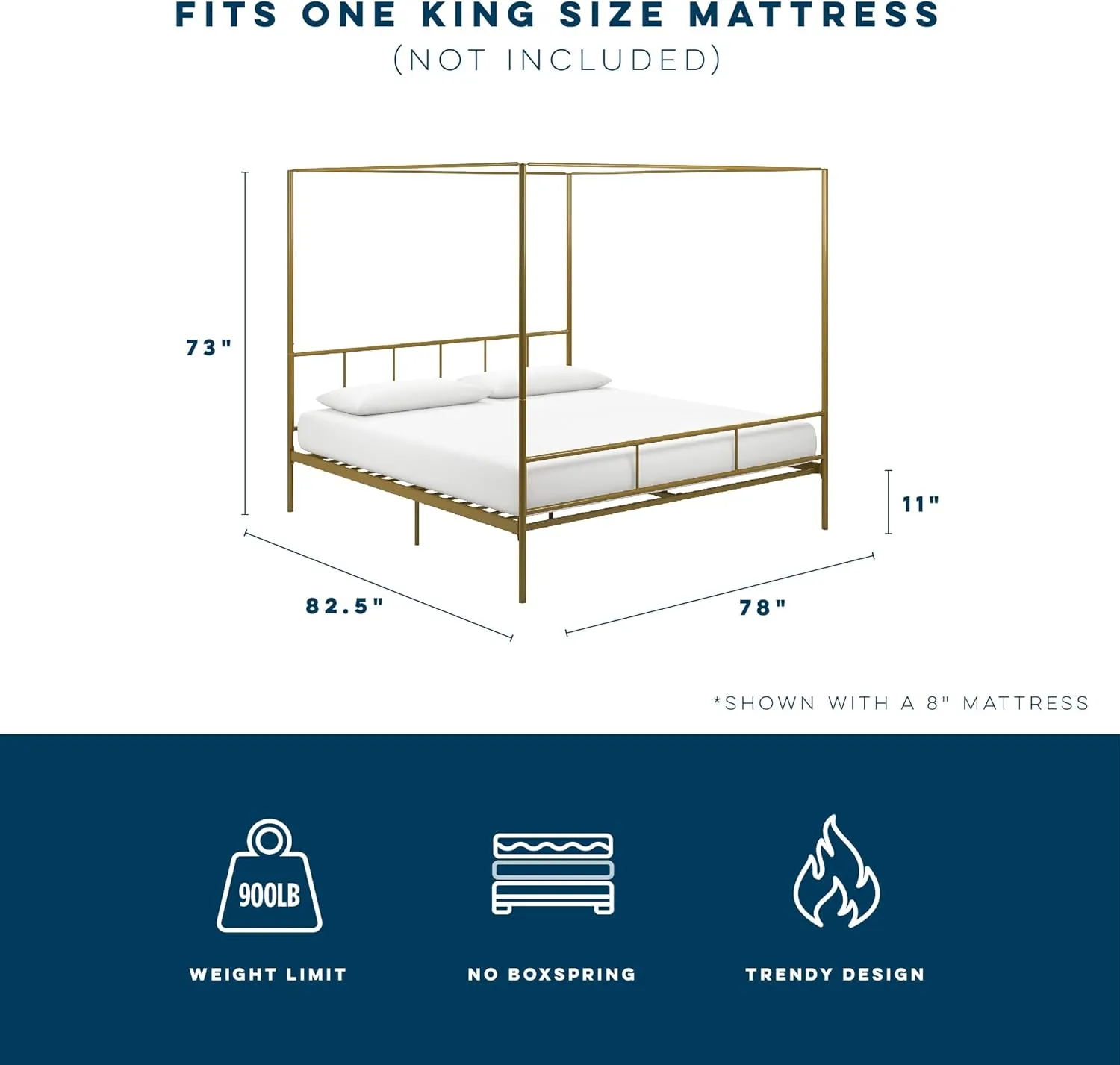 Novogratz Marion Canopy Bed, King, Gold