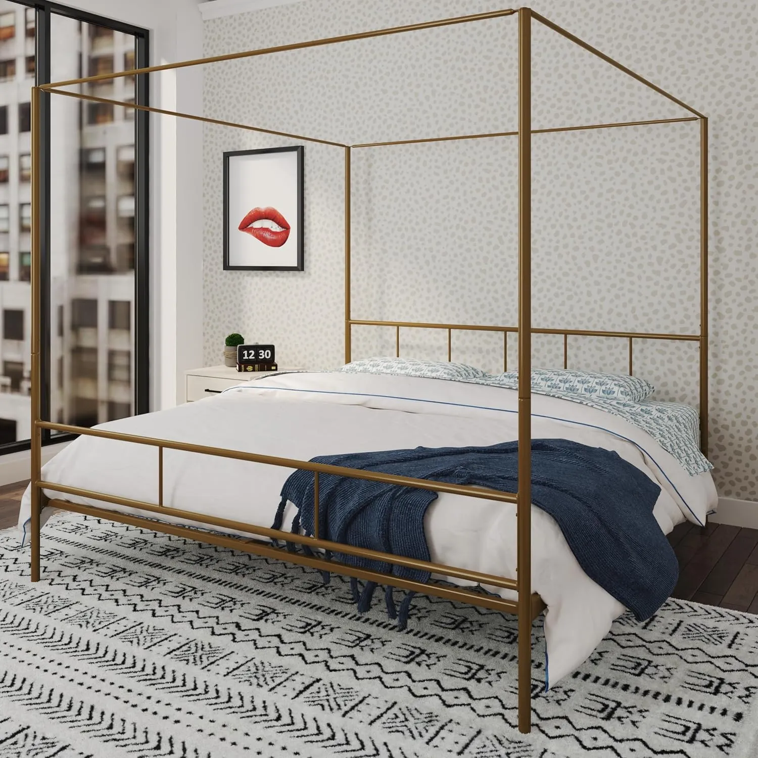 Novogratz Marion Canopy Bed, King, Gold