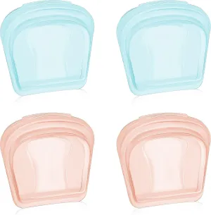 Nuenen 4 Pieces Small Portable Open Pill Pouch Silicone Medicine Pouch Bag Reusable Medicine Storage Pocket Clear Travel Pill Bag Resealable Organizer Pouches(Blue, Rose Gold)