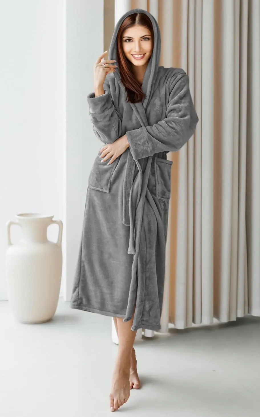NY Threads Womens Fleece Hooded Bathrobe Plush Long Spa Robe