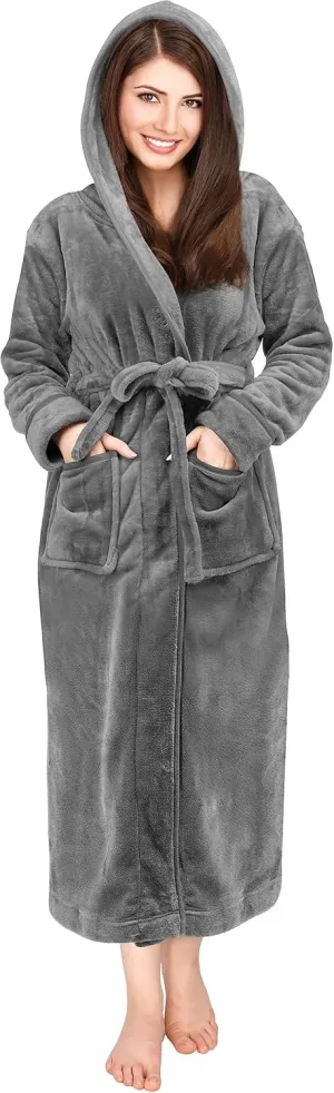 NY Threads Womens Fleece Hooded Bathrobe Plush Long Spa Robe