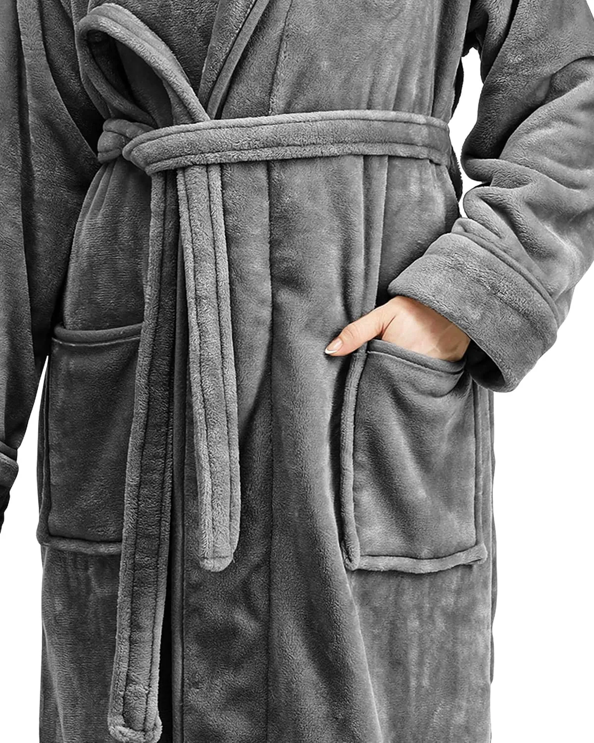 NY Threads Womens Fleece Hooded Bathrobe Plush Long Spa Robe