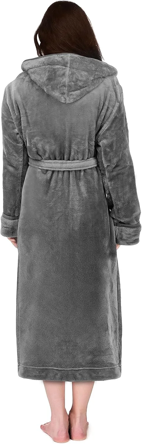 NY Threads Womens Fleece Hooded Bathrobe Plush Long Spa Robe