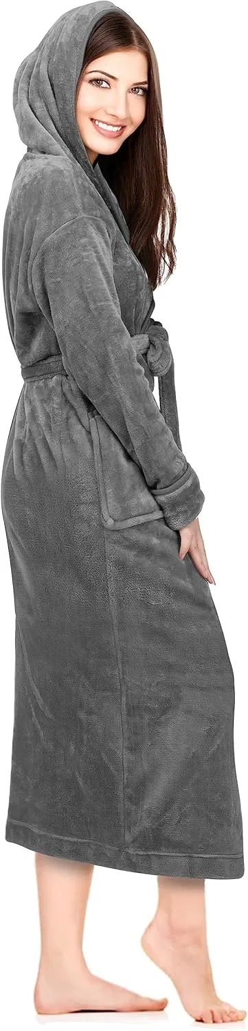 NY Threads Womens Fleece Hooded Bathrobe Plush Long Spa Robe