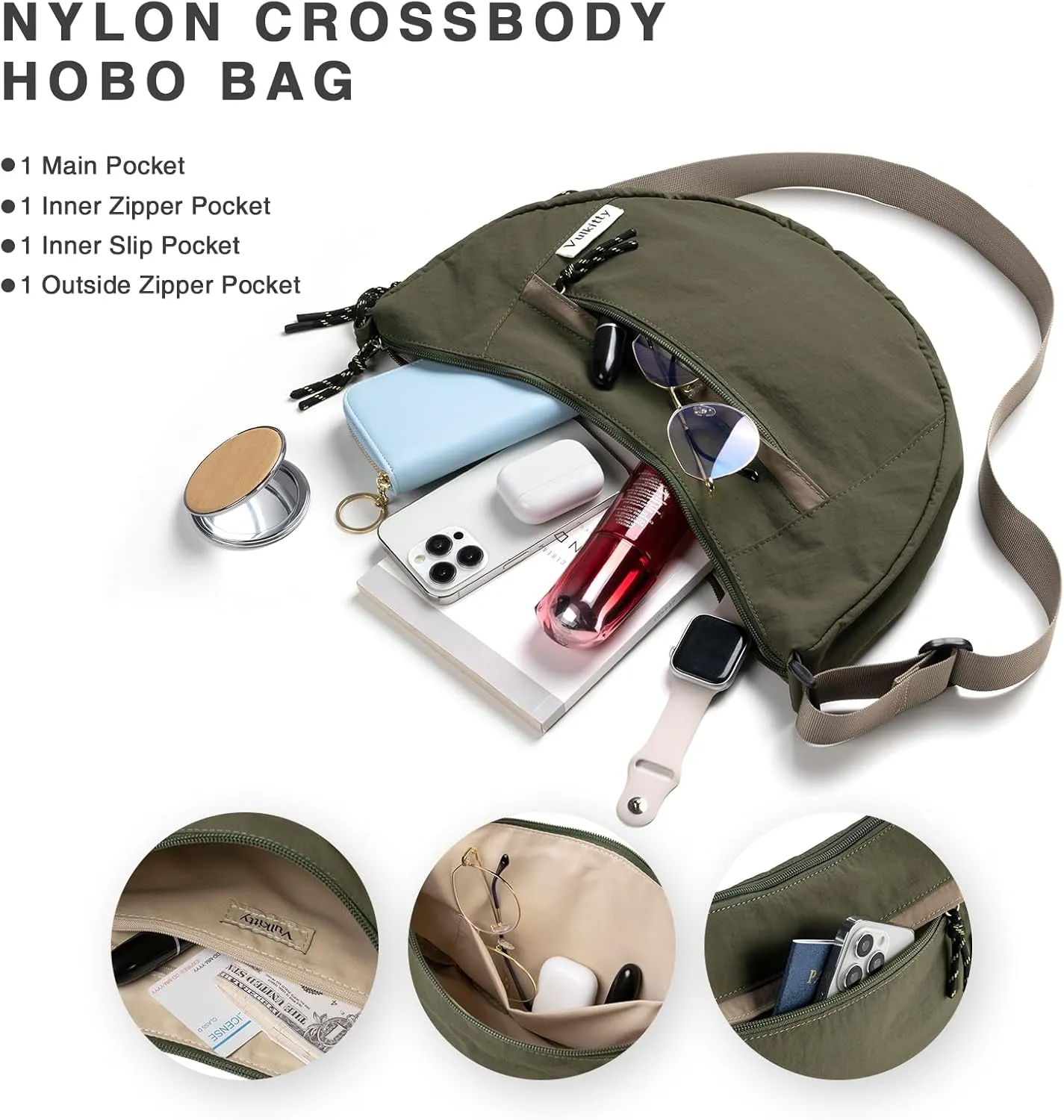 Nylon Crescent Bag Crossbody, Casual Sling Bag Half Moon Hobo Purse For Women Men