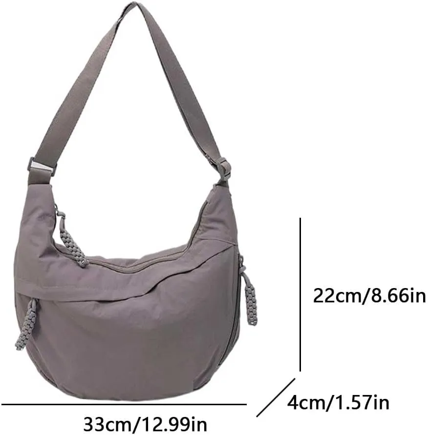 Nylon Crescent Crossbody Bag for Women - Slouchy Dumpling Shoulder Purse, Spacious Sling Hobo Bag for Travel & Casual Outfits