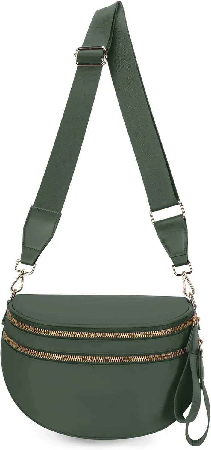 Nylon Crossbody Bag for Women,Checkered Bum Bag Trendy Slouchy Shoulder Fanny Pack Checkered Handbag Purse with Strap (GREEN)