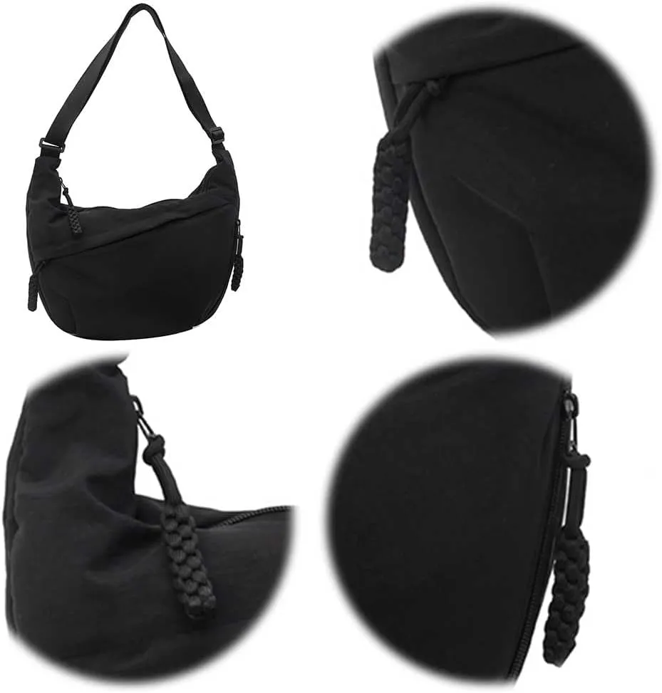 Nylon Crossbody Bags for Women Men, Multi-Pockets Crescent Crossbody Bag Dumpling Lightweight Travel Sling Bag