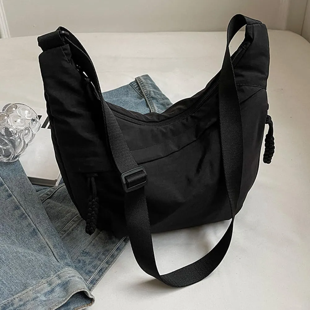 Nylon Crossbody Bags for Women Men, Multi-Pockets Crescent Crossbody Bag Dumpling Lightweight Travel Sling Bag