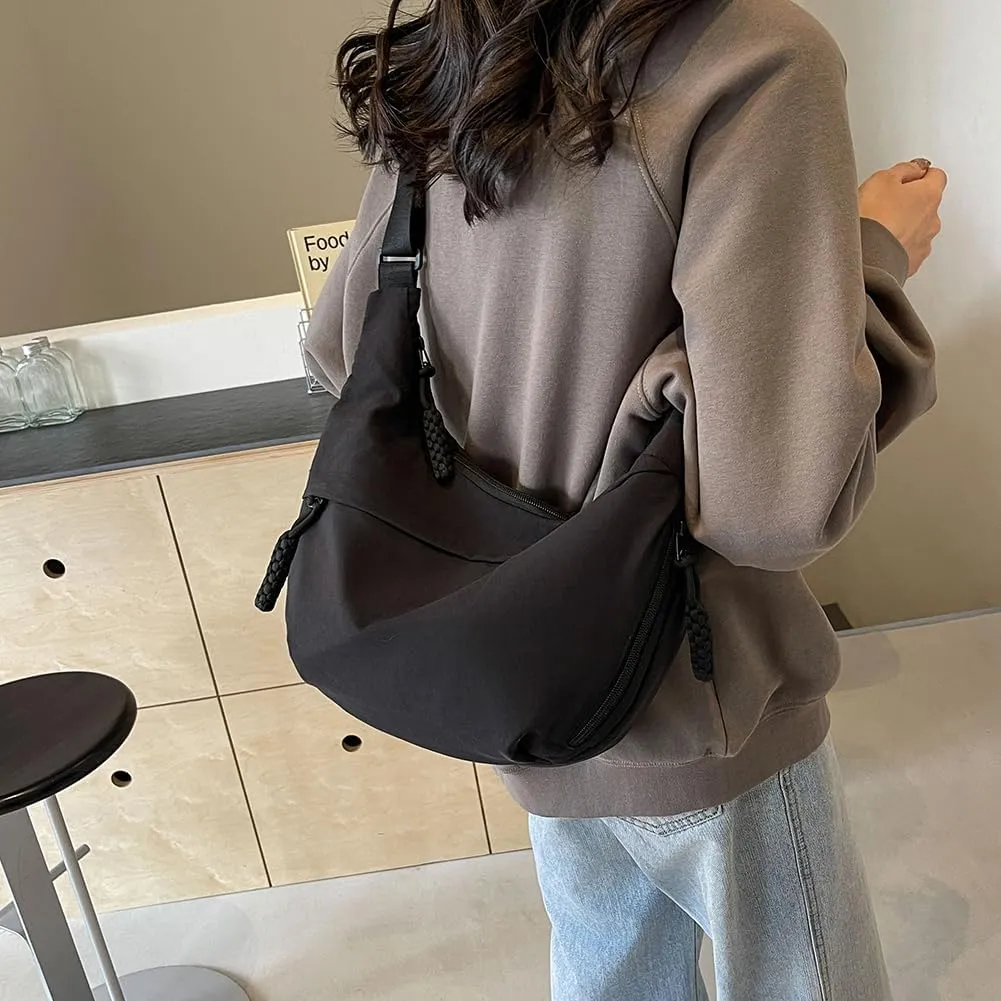 Nylon Crossbody Bags for Women Men, Multi-Pockets Crescent Crossbody Bag Dumpling Lightweight Travel Sling Bag