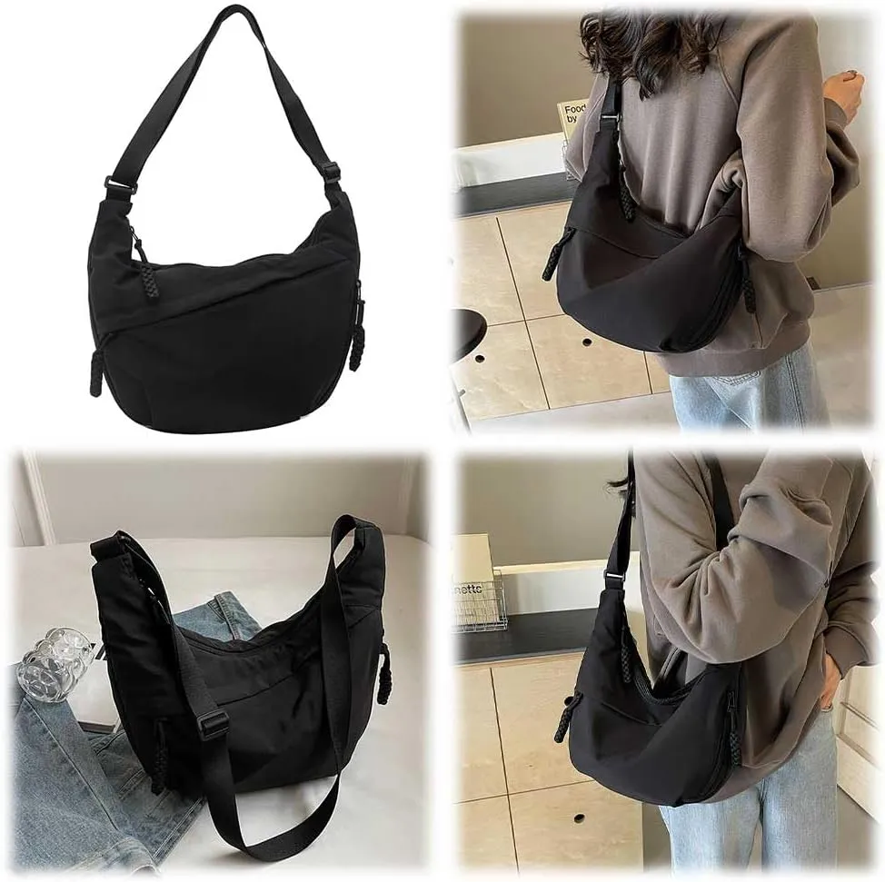 Nylon Crossbody Bags for Women Men, Multi-Pockets Crescent Crossbody Bag Dumpling Lightweight Travel Sling Bag