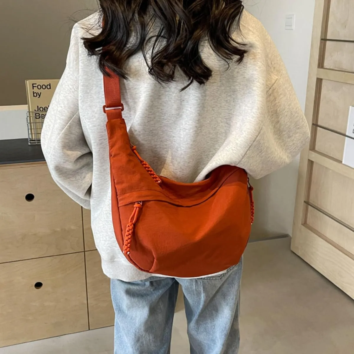 Nylon Crossbody Bags for Women Nylon Crescent Bag Casual Slouchy Shoulder Bags Dumpling Bag with Multi-Pockets
