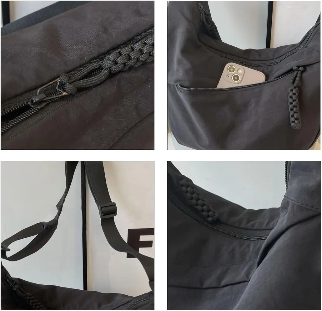 Nylon Crossbody Bags for Women Nylon Crescent Bag Casual Slouchy Shoulder Bags Dumpling Bag with Multi-Pockets