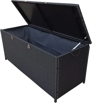Oakland Living Indoor and Outdoor Balcony Patio Deck Porch Pool 113 Gallon Wicker Storage Box Trunk Bin with Metal Frame - N/A Black