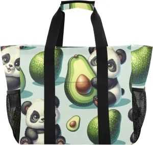 ODAWA Cute Panda and Avocado Durable Grocery Shopping Beach Bags for Travel and Gym