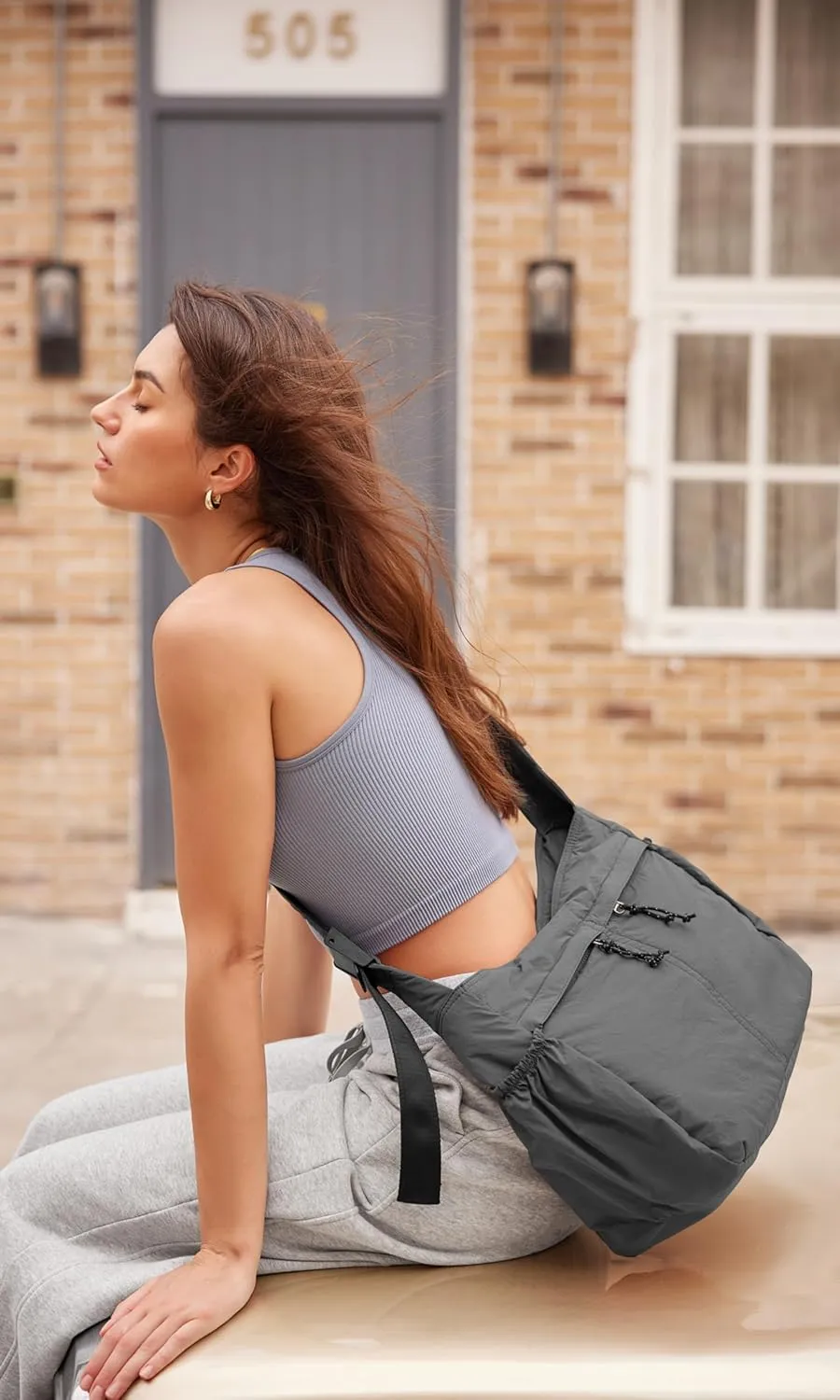 ODODOS 20L Crossbody Tote Bag Large Capacity Lightweight Hobo Shoulder Sling Bags for Gym Shopping Beach Travel