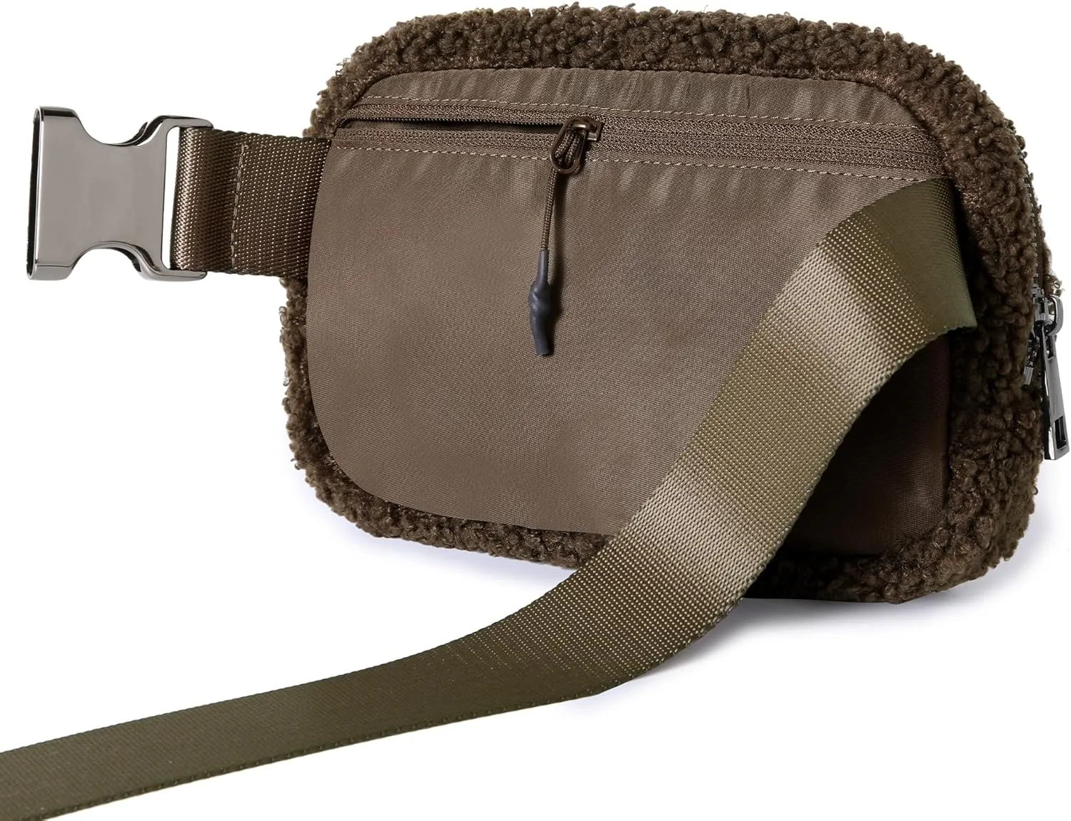 ODODOS Fleece Mini Belt Bag with Adjustable Strap, Sherpa Small Waist Pouch Fanny Pack for Workout Running Traveling Hiking, Brown
