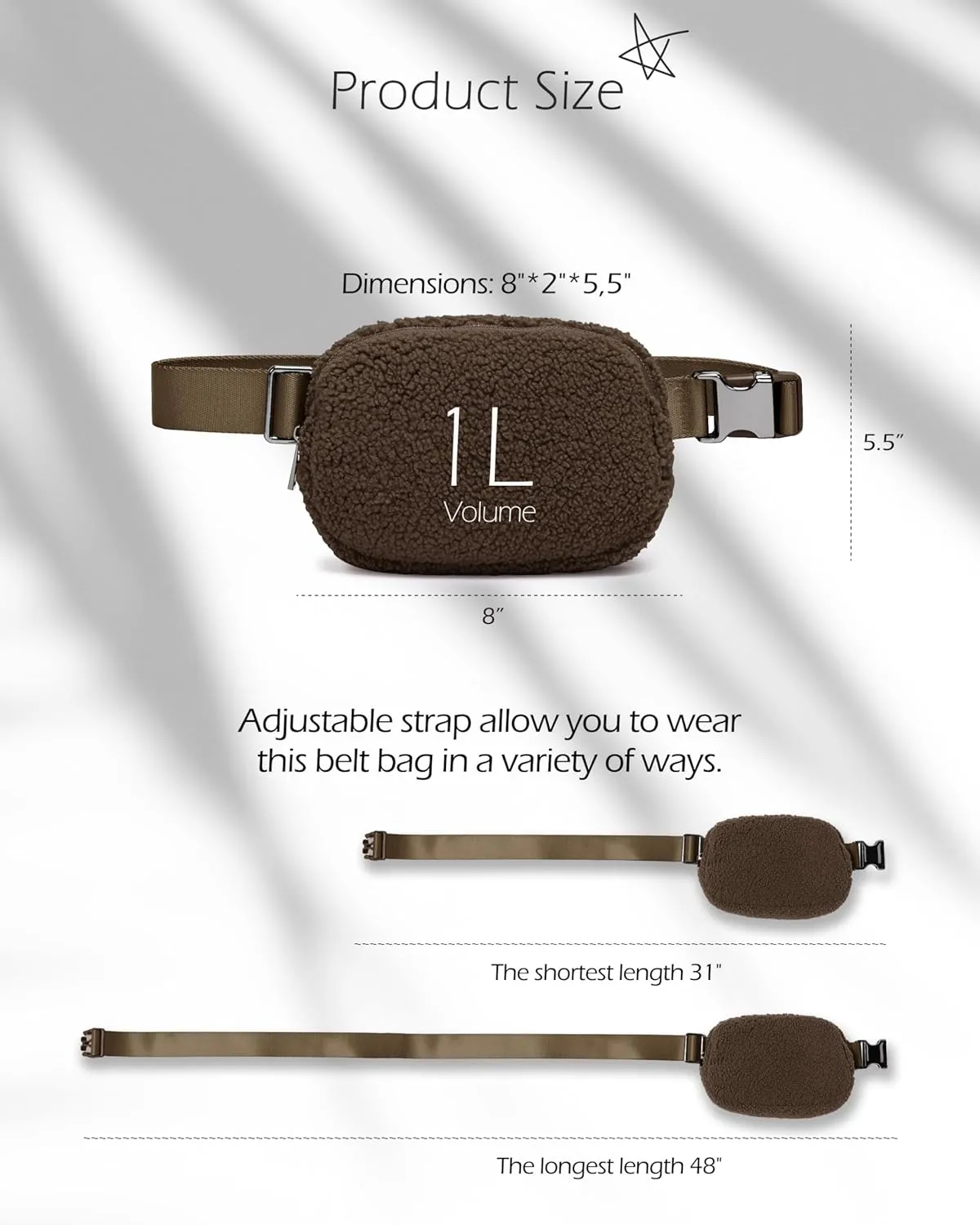 ODODOS Fleece Mini Belt Bag with Adjustable Strap, Sherpa Small Waist Pouch Fanny Pack for Workout Running Traveling Hiking, Brown