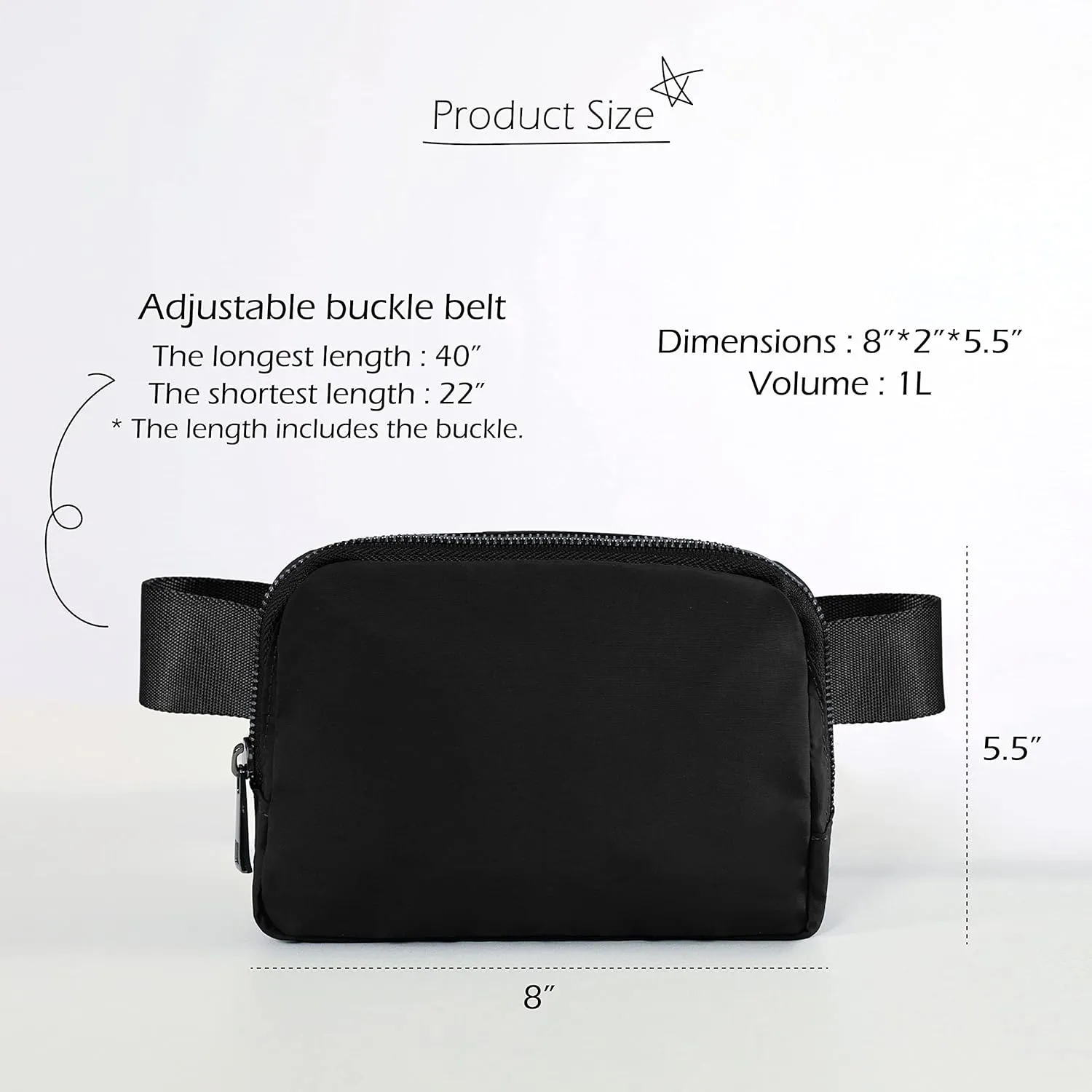 ODODOS Unisex Mini Belt Bag with Adjustable Strap Small Fanny Pack for Workout Running Traveling Hiking, Black