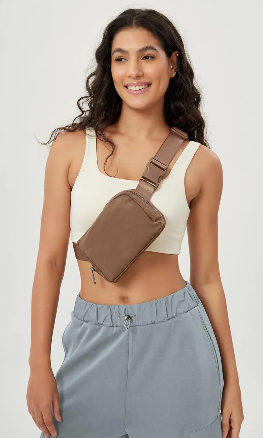 ODODOS Unisex Mini Belt Bag with Adjustable Strap Small Fanny Pack for Workout Running Traveling Hiking, Brown