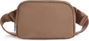 ODODOS Unisex Mini Belt Bag with Adjustable Strap Small Fanny Pack for Workout Running Traveling Hiking, Brown