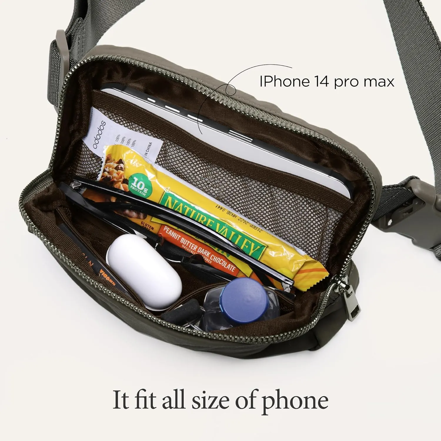 ODODOS Unisex Mini Belt Bag with Adjustable Strap Small Fanny Pack for Workout Running Traveling Hiking, Dark Umber